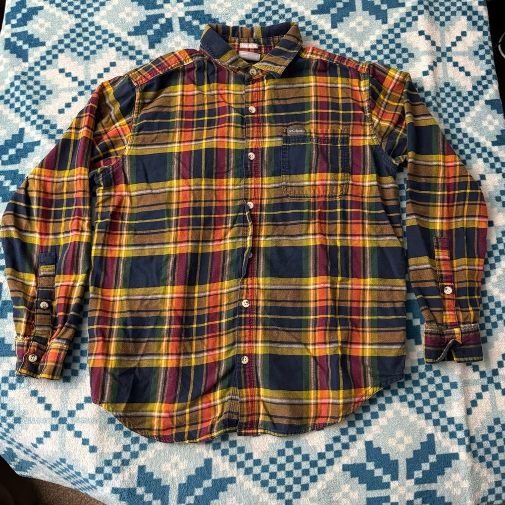 Columbia Women’s‎ Fall Red Orange Yellow Plaid Button Up Shirt Size Medium